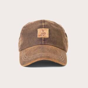 NEW ONE OF THESE DAYS unisex running horse leather patch hat in brown